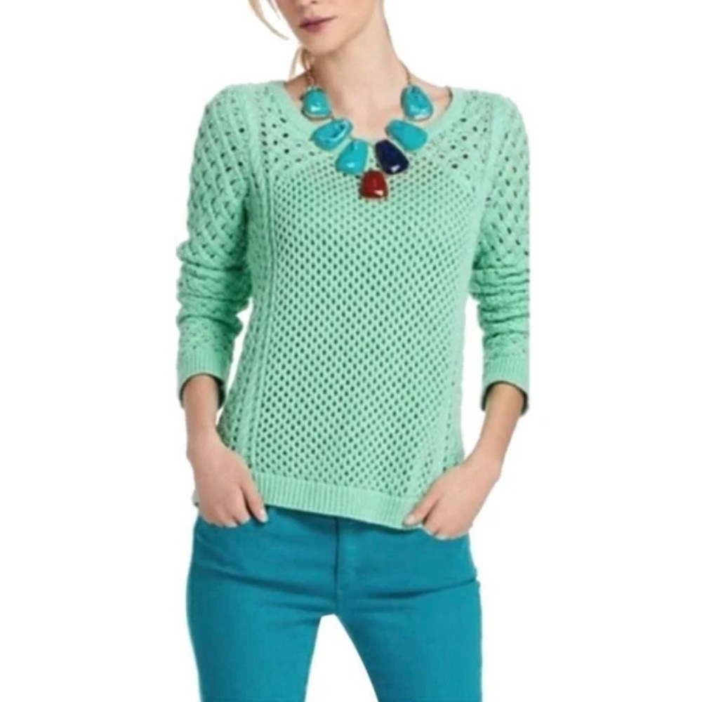 MOTH Anthropologie Long Island Sleeve Mint Open Knit Sweater size Small